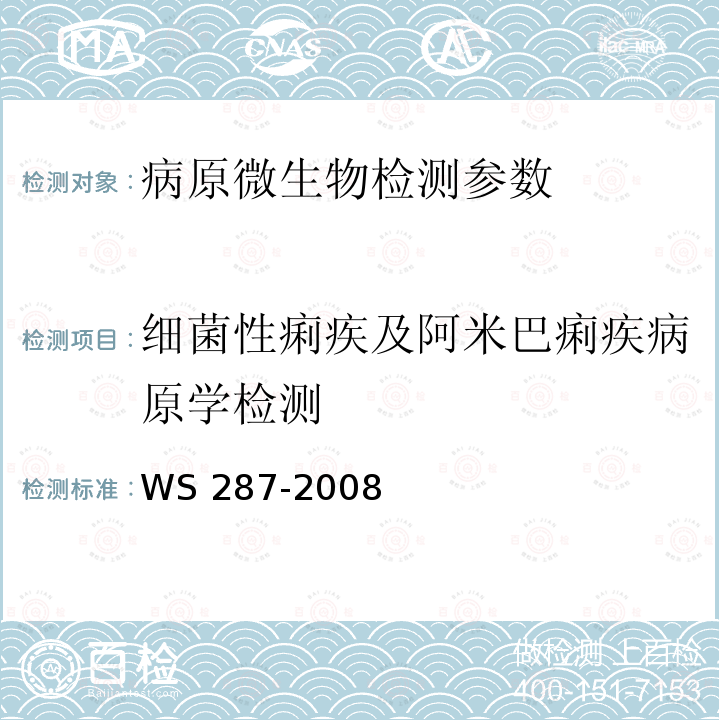 细菌性痢疾及阿米巴痢疾病原学检测 WS 287-2008 细菌性和阿米巴性痢疾诊断标准