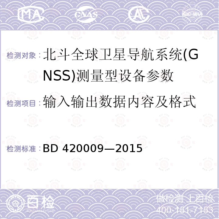 输入输出数据内容及格式 20009-2015 北斗全球卫星导航系统（GNSS）测量型接收机通用规范BD420009—2015