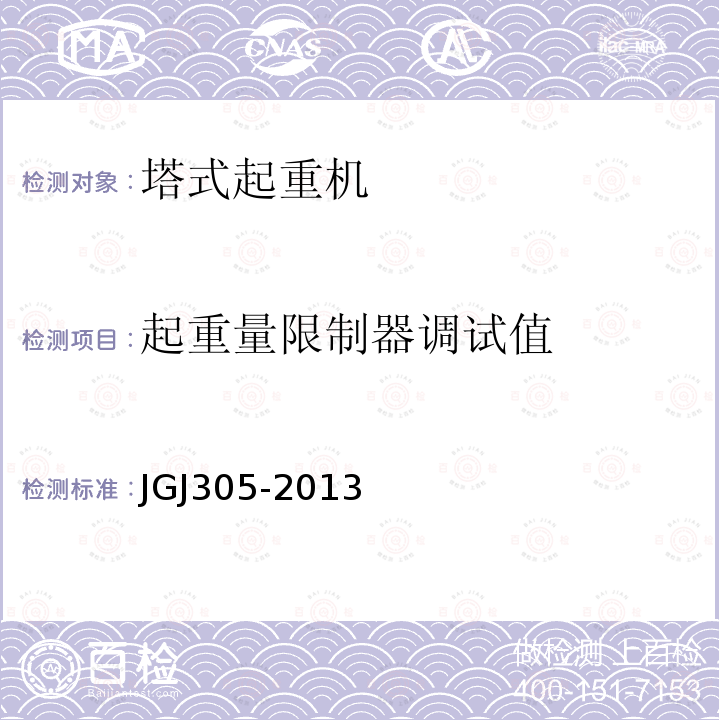 起重量限制器调试值 JGJ 305-2013 建筑施工升降设备设施检验标准(附条文说明)