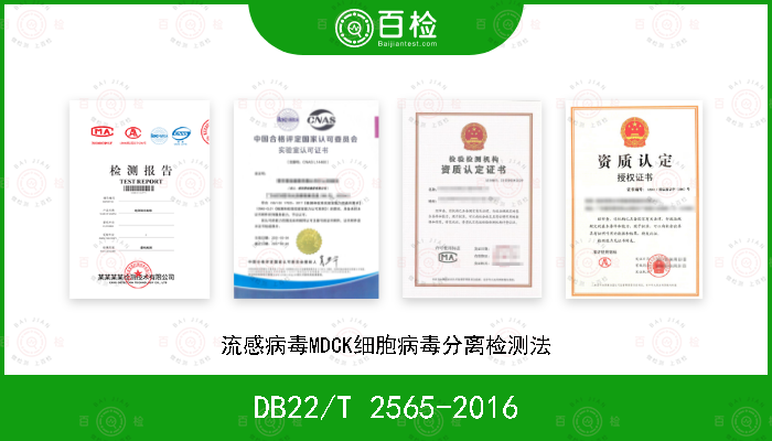DB22/T 2565-2016 流感病毒MDCK细胞病毒分离检测法