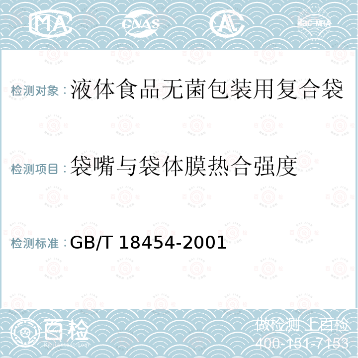 袋嘴与袋体膜热合强度 袋嘴与袋体膜热合强度 GB/T 18454-2001