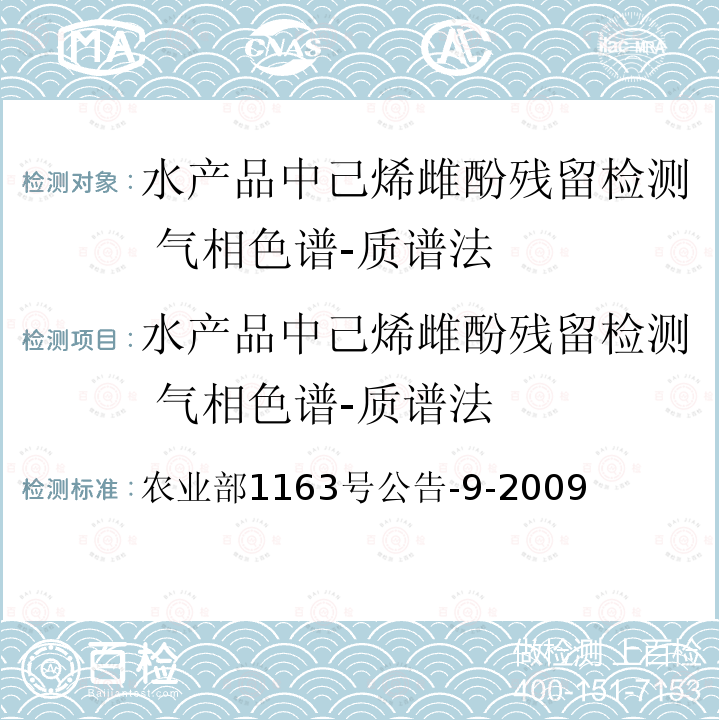 水产品中己烯雌酚残留检测 气相色谱-质谱法 水产品中己烯雌酚残留检测 气相色谱-质谱法 农业部1163号公告-9-2009