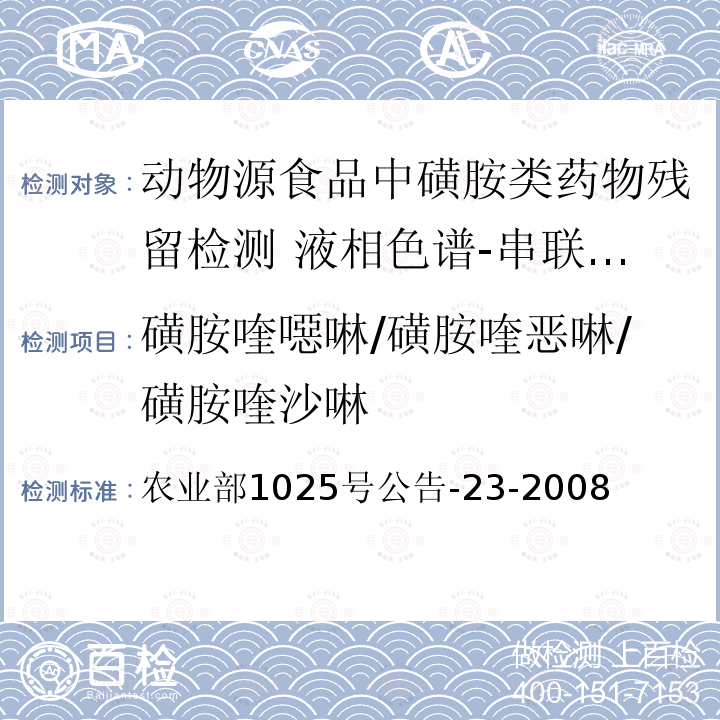 磺胺喹噁啉/磺胺喹恶啉/磺胺喹沙啉 农业部1025号公告-23-2008  