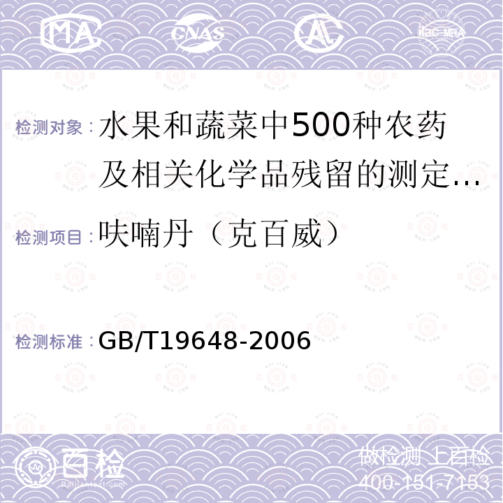 呋喃丹（克百威） GB/T 19648-2006 水果和蔬菜中500种农药及相关化学品残留量的测定 气相色谱-质谱法