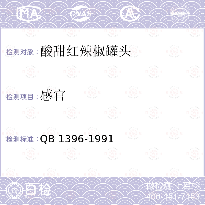 感官 QB 1396-1991 酸甜红辣椒罐头