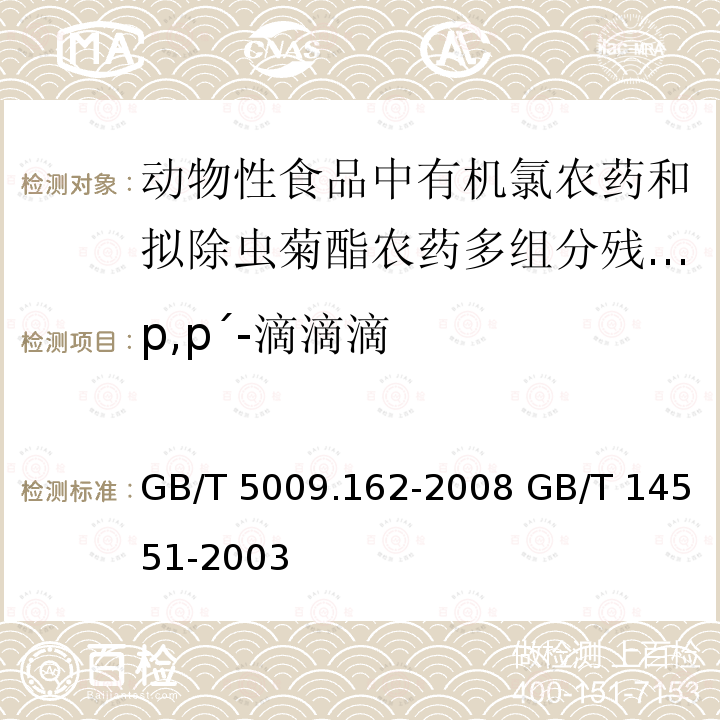 p,p´-滴滴滴 GB/T 5009.162-2008 动物性食品中有机氯农药和拟除虫菊酯农药多组分残留量的测定