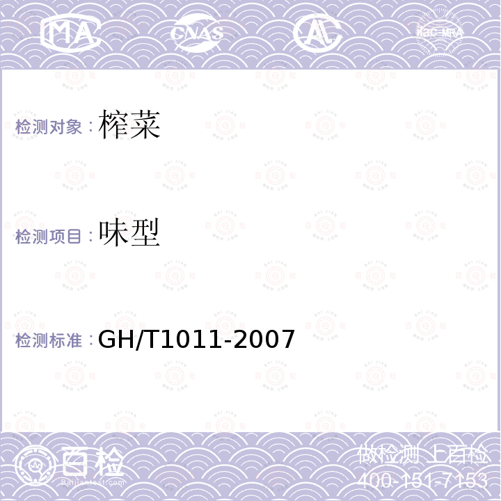 味型 GH/T 1011-2007 榨菜