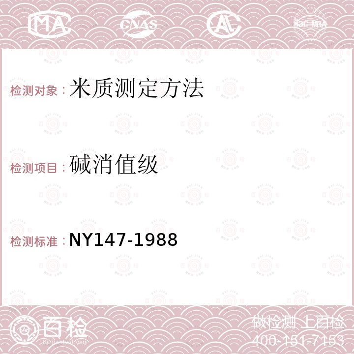 碱消值级 NY 147-1988 米质测定方法