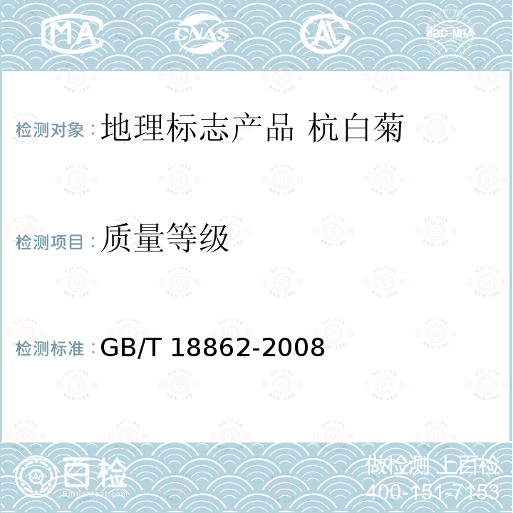 质量等级 GB/T 18862-2008 地理标志产品 杭白菊