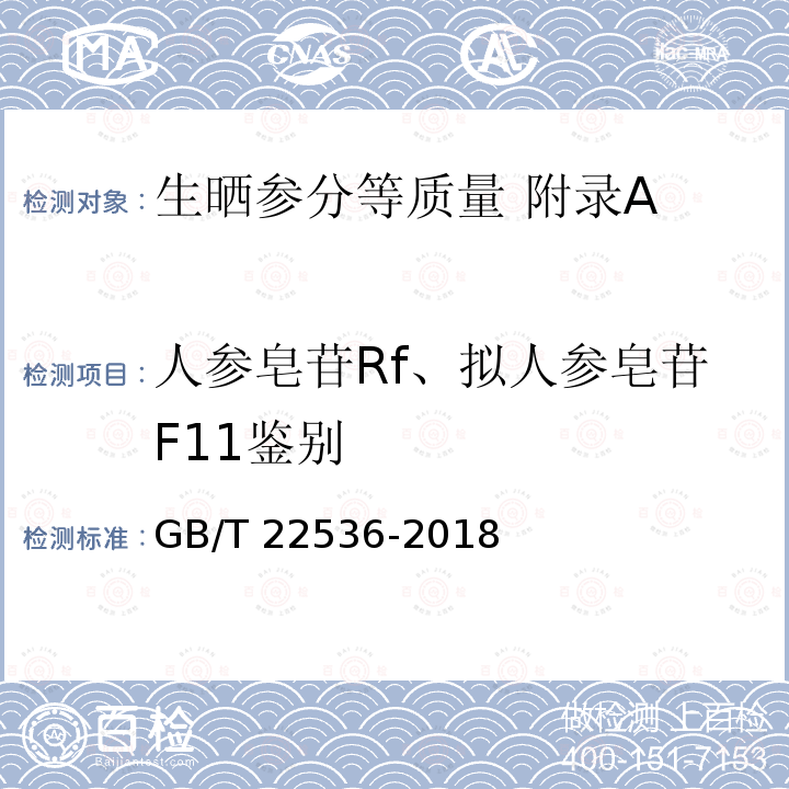 人参皂苷Rf、拟人参皂苷F11鉴别 GB/T 22536-2018 生晒参分等质量