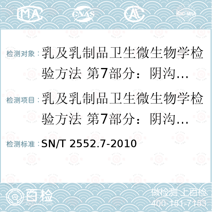 乳及乳制品卫生微生物学检验方法 第7部分：阴沟肠杆菌检验 SN/T 2552.7-2010 乳及乳制品卫生微生物学检验方法 第7部分:阴沟肠杆菌检验