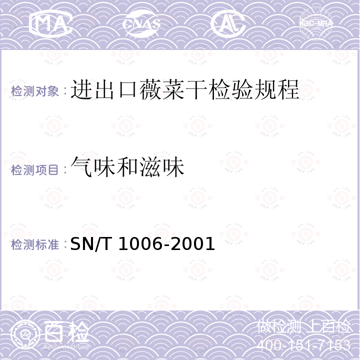 气味和滋味 SN/T 1006-2001 进出口薇菜干检验规程