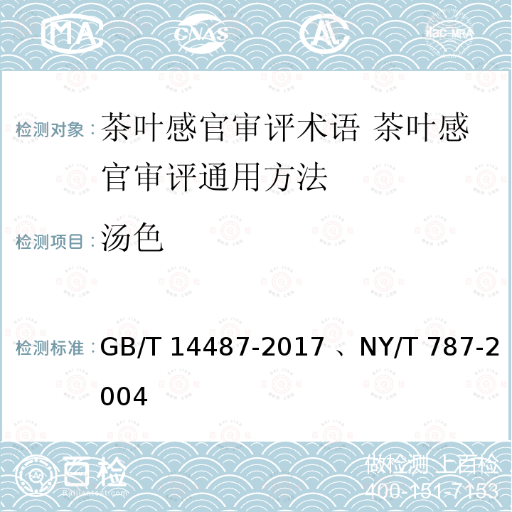 汤色 GB/T 14487-2017 茶叶感官审评术语