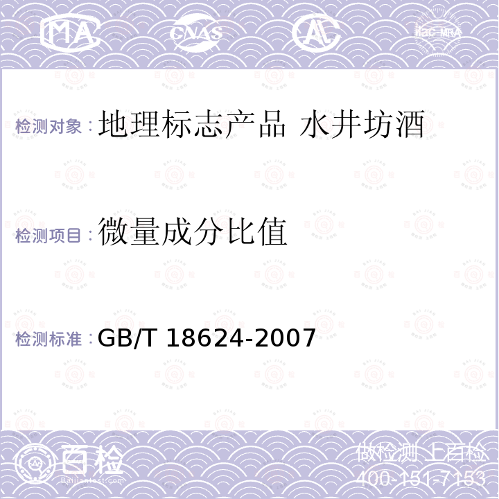 微量成分比值 GB/T 18624-2007 地理标志产品 水井坊酒(附第1号修改单)