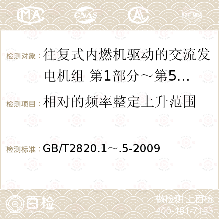 相对的频率整定上升范围 GB/T 2820.1～.5-2009  GB/T2820.1～.5-2009