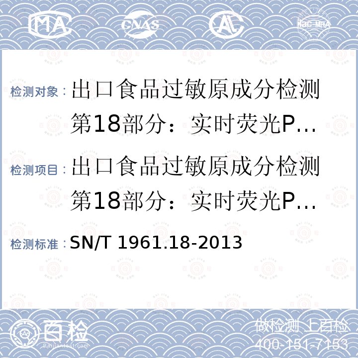 出口食品过敏原成分检测 第18部分：实时荧光PCR方法检测荞麦成分 出口食品过敏原成分检测 第18部分：实时荧光PCR方法检测荞麦成分 SN/T 1961.18-2013