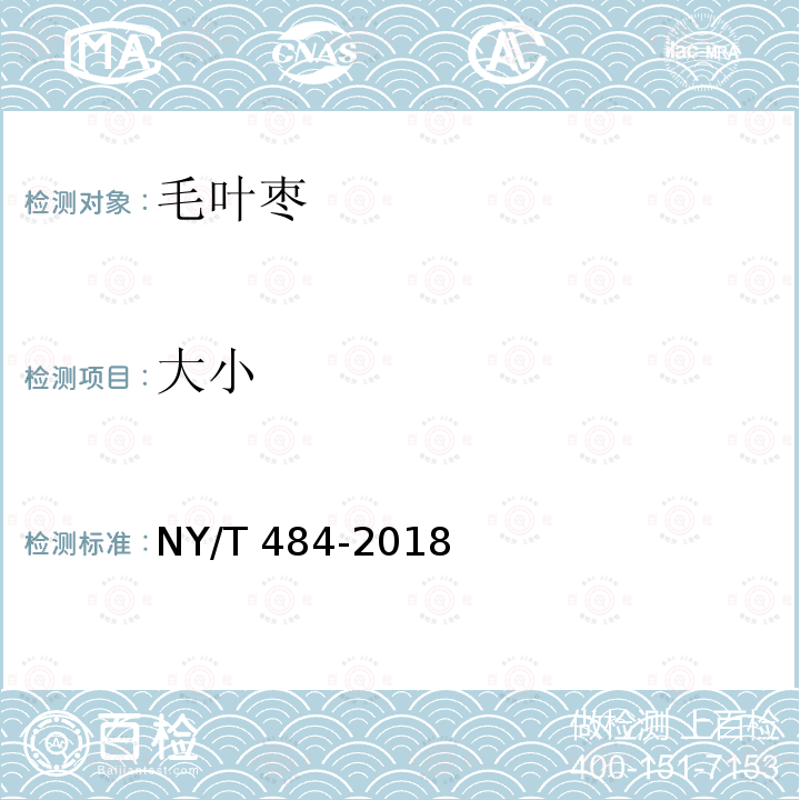 大小 NY/T 484-2018 毛叶枣