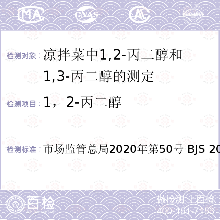 1，2-丙二醇 BJS 202004  市场监管总局2020年第50号 