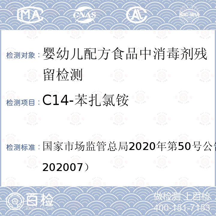 C14-苯扎氯铵 总局2020年第50号公告  国家市场监管附件7（BJS 202007）