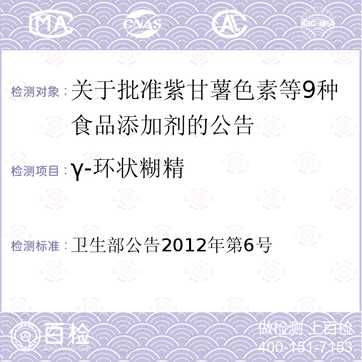 γ-环状糊精 卫生部公告2012年第6号  关于批准紫甘薯色素等9种食品添加剂的公告