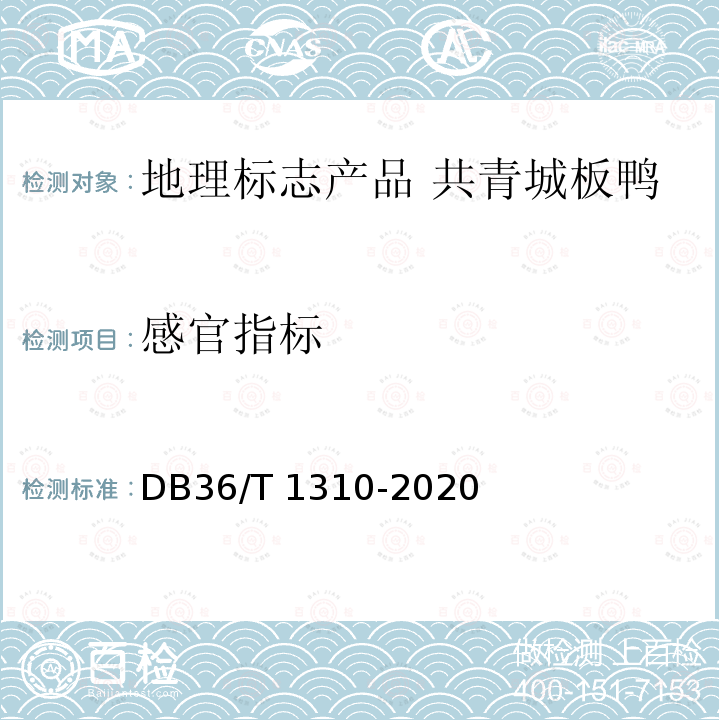 感官指标 DB36/T 1310-2020 地理标志产品 共青城板鸭