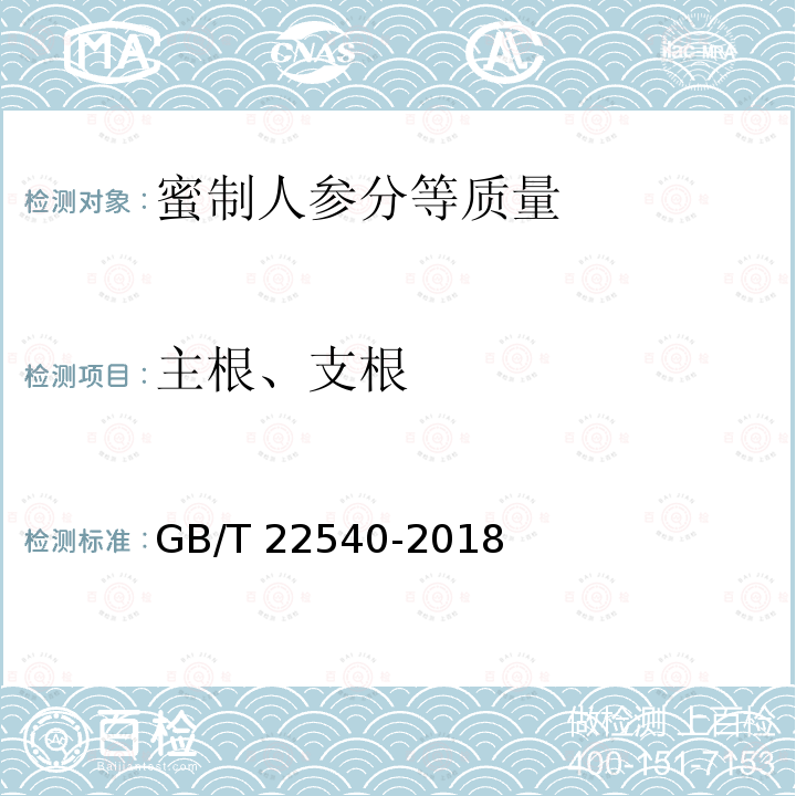 主根、支根 GB/T 22540-2018 蜜制人参分等质量