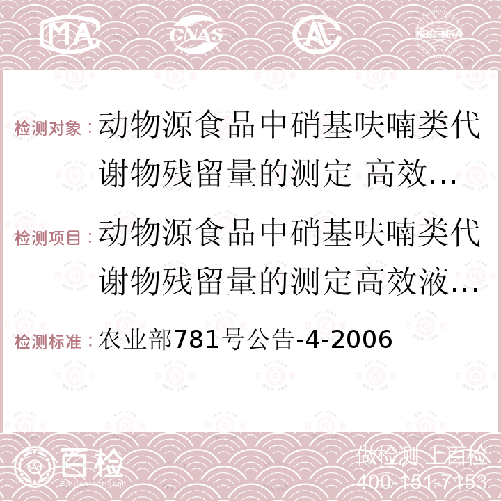 动物源食品中硝基呋喃类代谢物残留量的测定高效液相色谱-串联质谱法 农业部781号公告-4-2006  