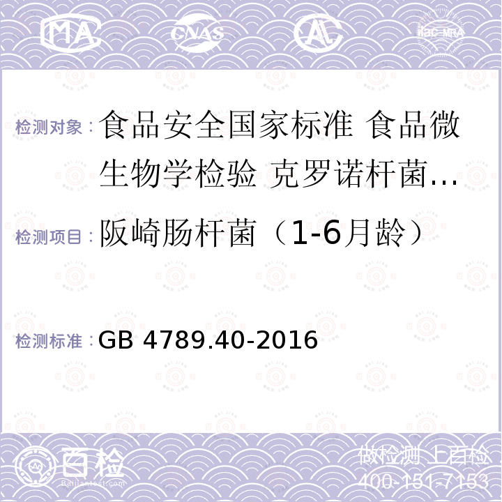 阪崎肠杆菌（1-6月龄） 阪崎肠杆菌（1-6月龄） GB 4789.40-2016