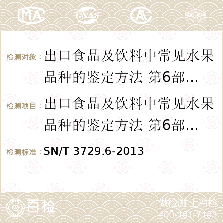 出口食品及饮料中常见水果品种的鉴定方法 第6部分：苹果成分检测 实时荧光PCR法 出口食品及饮料中常见水果品种的鉴定方法 第6部分：苹果成分检测 实时荧光PCR法 SN/T 3729.6-2013