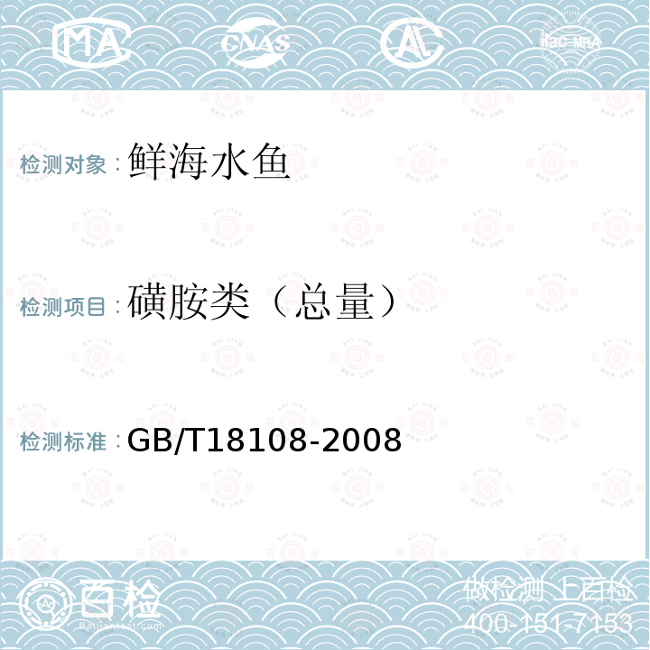 磺胺类（总量） GB/T 18108-2008 鲜海水鱼