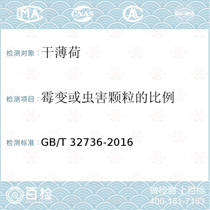 霉变或虫害颗粒的比例 GB/T 32736-2016 干薄荷