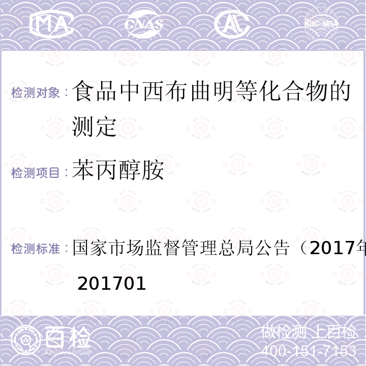 苯丙醇胺 苯丙醇胺 国家市场监督管理总局公告（2017年第24号） BJS 201701