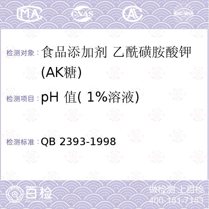 pH 值( 1%溶液) QB 2393-1998 食品添加剂 乙酰磺胺酸钾(AK糖)