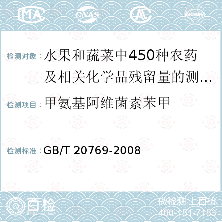 甲氨基阿维菌素苯甲 GB/T 20769-2008 水果和蔬菜中450种农药及相关化学品残留量的测定 液相色谱-串联质谱法