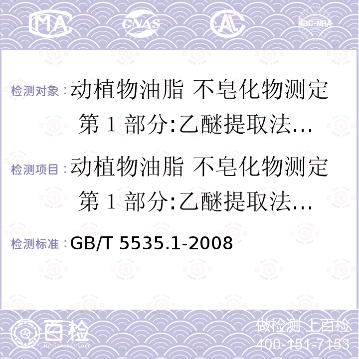 动植物油脂 不皂化物测定 第１部分:乙醚提取法（第一方法） 动植物油脂 不皂化物测定 第１部分:乙醚提取法（第一方法） GB/T 5535.1-2008