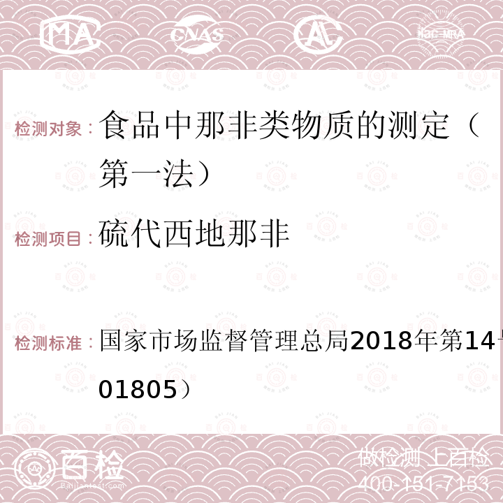 硫代西地那非 国家市场监督管理总局2018年第14号  公告（BJS 201805）