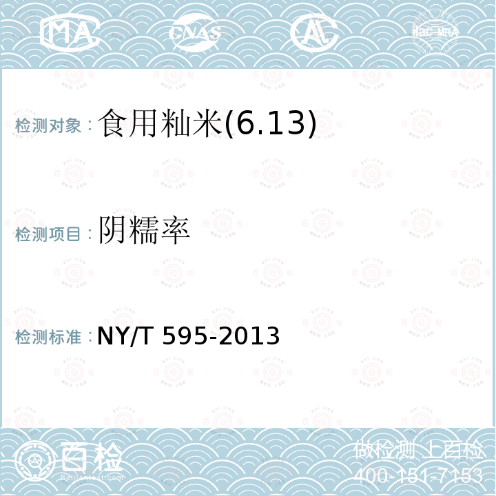 阴糯率 NY/T 595-2013 食用籼米