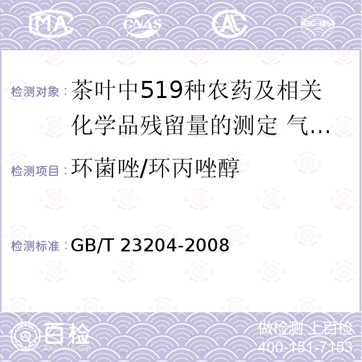 环菌唑/环丙唑醇 GB/T 23204-2008 茶叶中519种农药及相关化学品残留量的测定 气相色谱-质谱法