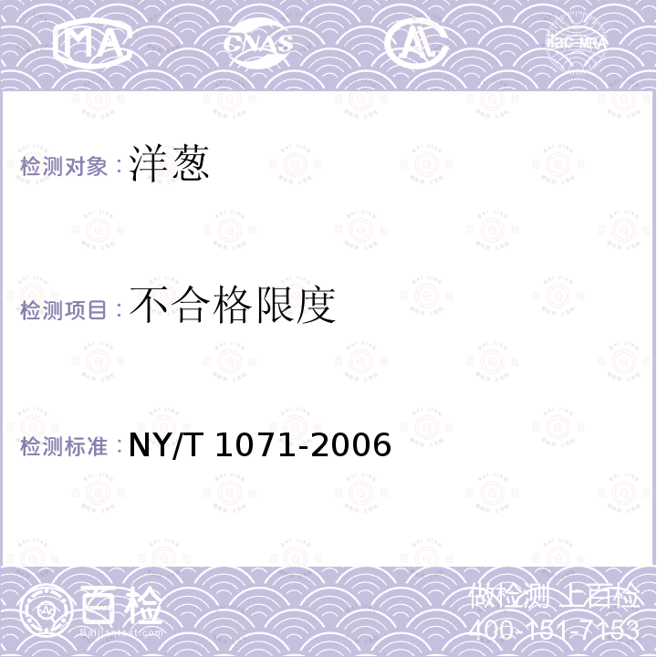 不合格限度 不合格限度 NY/T 1071-2006