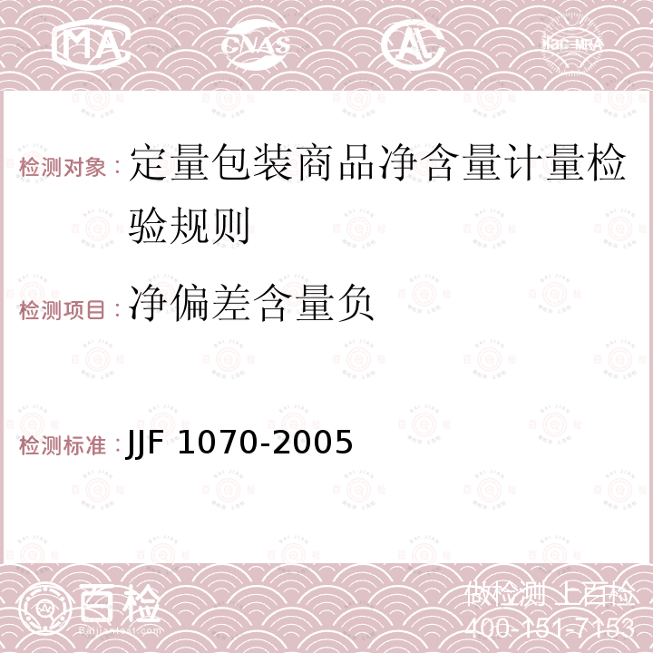 净偏差含量负 JJF 1070-2005 定量包装商品净含量计量检验规则