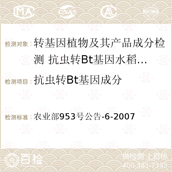 抗虫转Bt基因成分 农业部953号公告-6-2007  