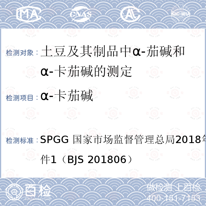 α-卡茄碱 国家市场监督管理总局2018年第17号  SPGG 公告附件1（BJS 201806）