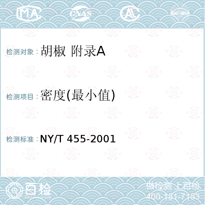 密度(最小值) NY/T 455-2001 胡椒