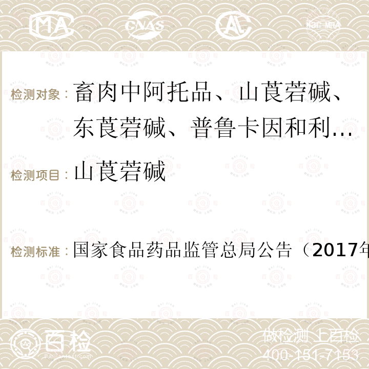 山莨菪碱 国家食品药品监管总局公告（2017年第138号）  