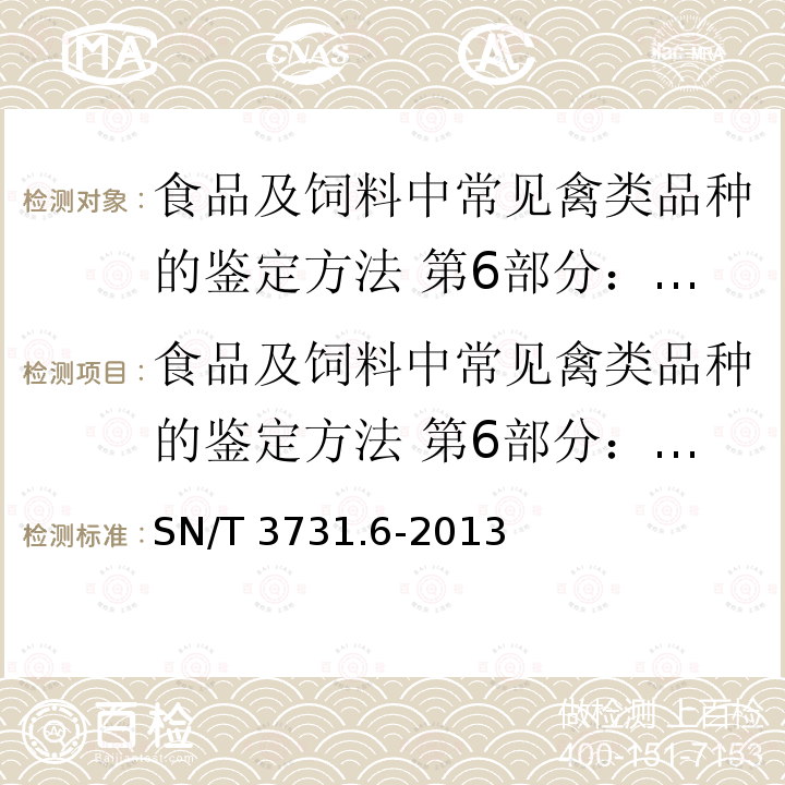 食品及饲料中常见禽类品种的鉴定方法 第6部分：鹧鸪成分检测 实时荧光PCR法 食品及饲料中常见禽类品种的鉴定方法 第6部分：鹧鸪成分检测 实时荧光PCR法 SN/T 3731.6-2013