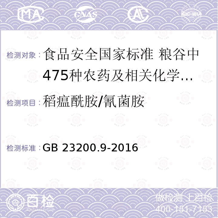 稻瘟酰胺/氰菌胺 稻瘟酰胺/氰菌胺 GB 23200.9-2016