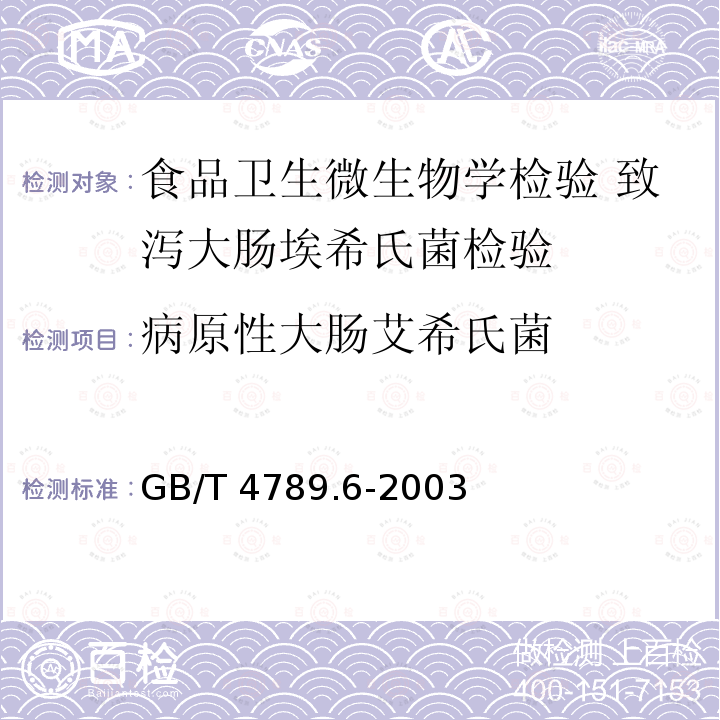 病原性大肠艾希氏菌 GB/T 4789.6-2003 食品卫生微生物学检验 致泻大肠埃希氏菌检验