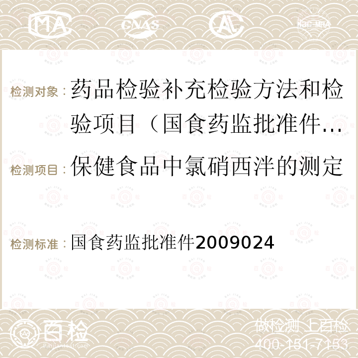 保健食品中氯硝西泮的测定 国食药监批准件2009024  