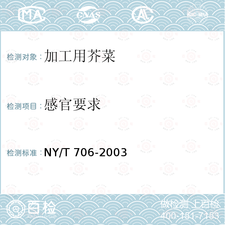 感官要求 感官要求 NY/T 706-2003