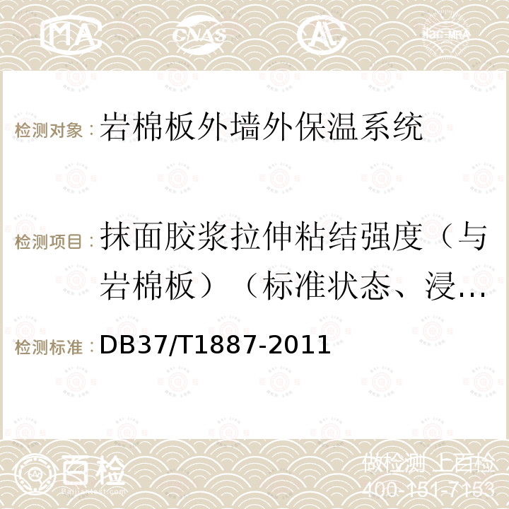 抹面胶浆拉伸粘结强度（与岩棉板）（标准状态、浸水后、冻融试验后） DB37/T 1887-2011 岩棉板外墙外保温系统